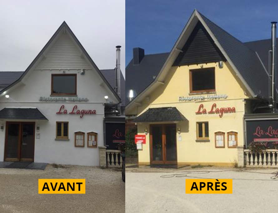 Ravalement façade - LOURORENOV en Belgique : Nettoyage façade, traitement anti-mousse, imperméabilisation hydrofuge et peinture façade, boiserie, ferronnerie ... 